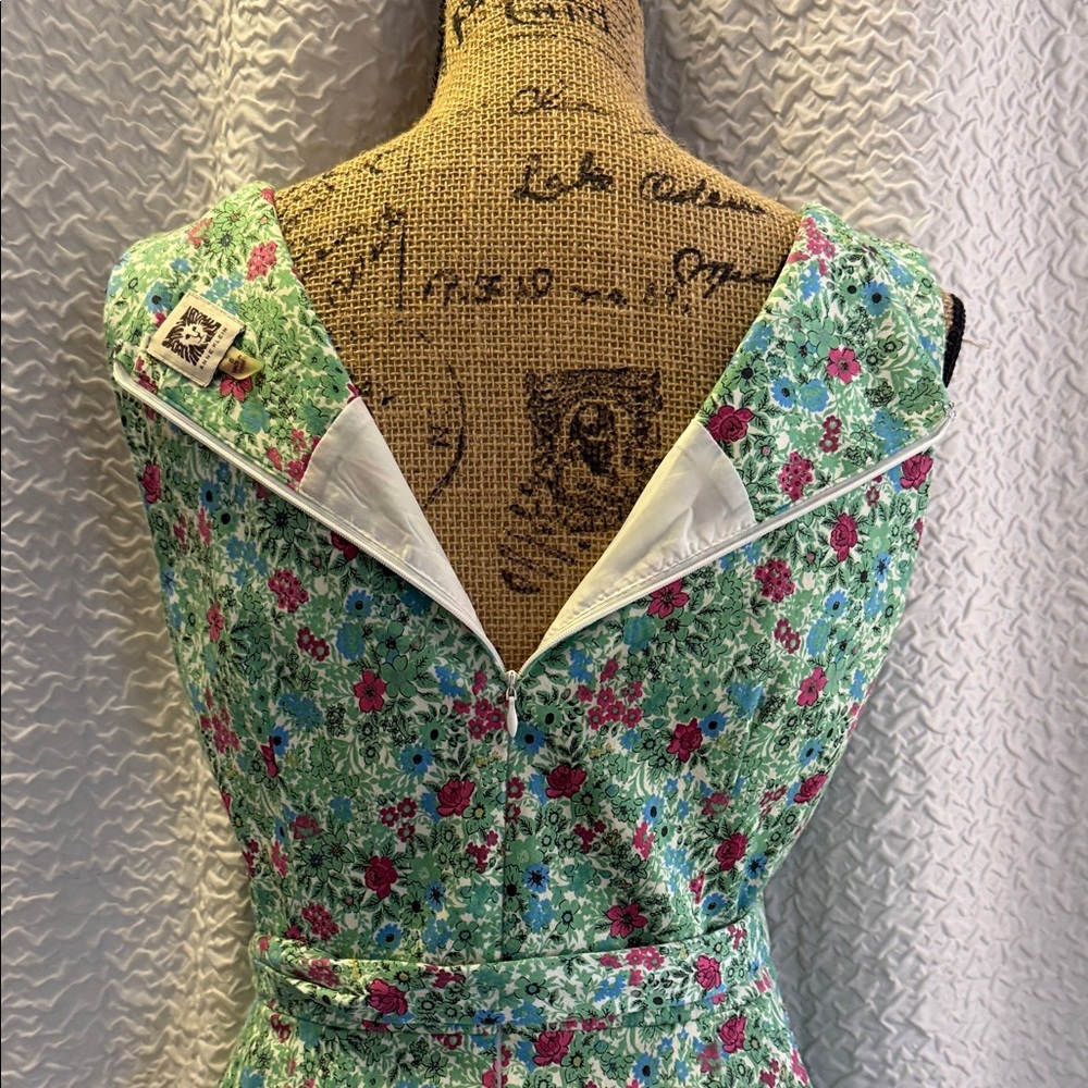 Anne Klein Green Floral Fit & Flare Midi Dress with Pink & Blue Accents - Picture 7 of 10